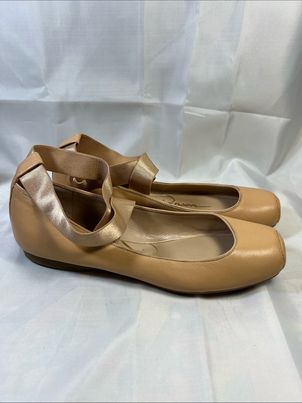 Jessica Simpson Tan Ballet Flats with Ankle Ribbon Detail